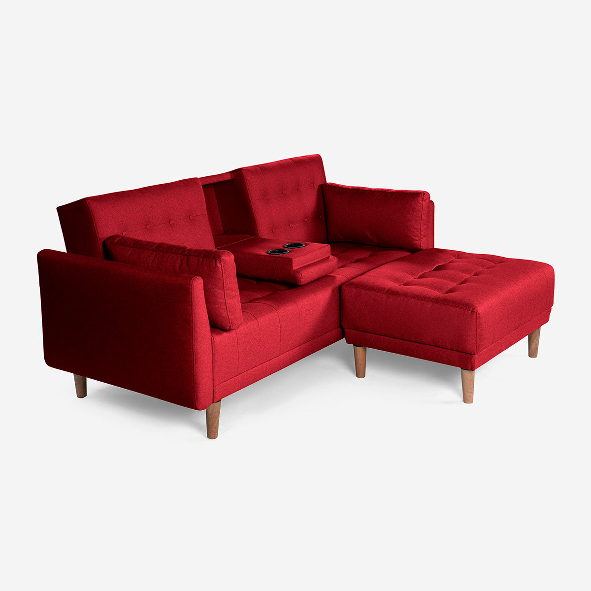 Sala Modular Chica Makora Mandarin Rojo Lino De 2 Plazas Con Portavasos + Taburete