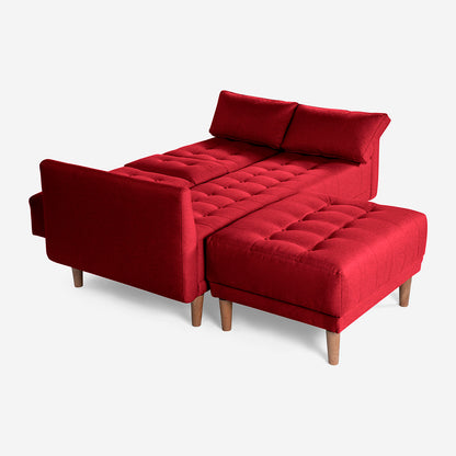 Sala Modular Chica Makora Mandarin Rojo Lino De 2 Plazas Con Portavasos + Taburete