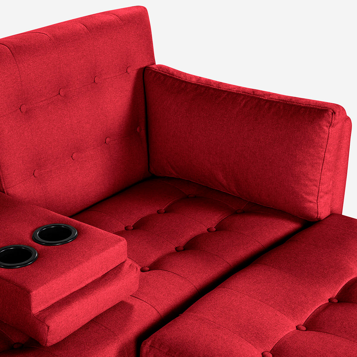 Sala Modular Chica Makora Mandarin Rojo Lino De 2 Plazas Con Portavasos + Taburete