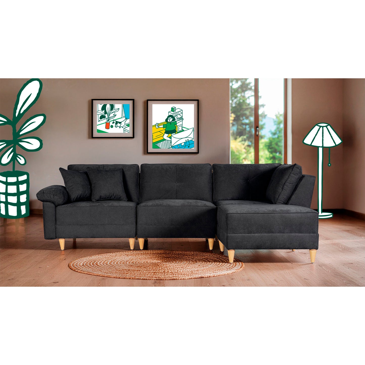 Sala Modular Maristella de 4 modulos Color Negro
