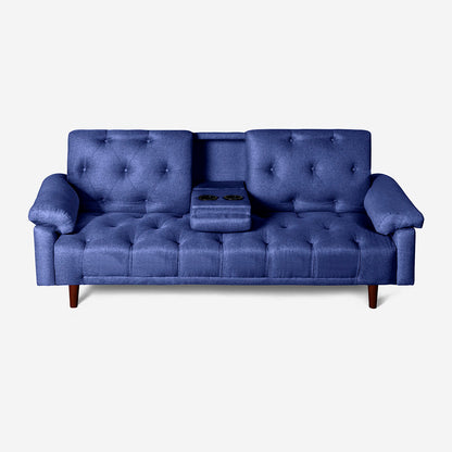 Sofá Cama Makora Maverik Azul Lino De 3 Plazas Con Portavasos - Outlet