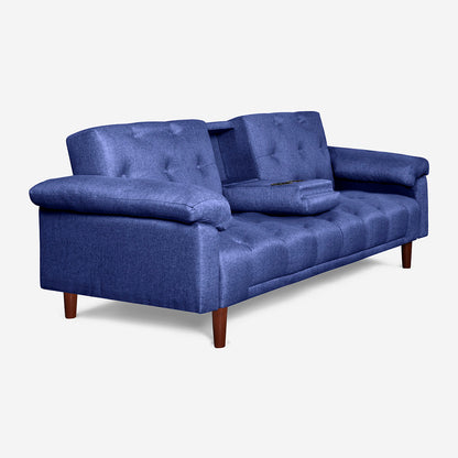 Sofá Cama Makora Maverik Azul Lino De 3 Plazas Con Portavasos - Outlet