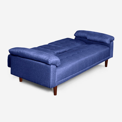 Sofá Cama Makora Maverik Azul Lino De 3 Plazas Con Portavasos - Outlet