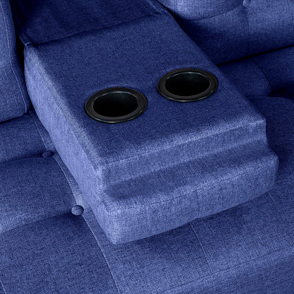 Sofá Cama Makora Maverik Azul Lino De 3 Plazas Con Portavasos - Outlet