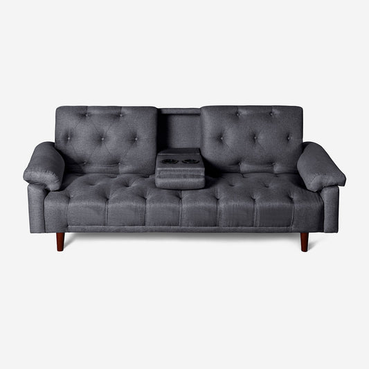 Sofá Cama Makora Maverik Gris Oxford Lino De 3 Plazas Con Portavasos - Outlet