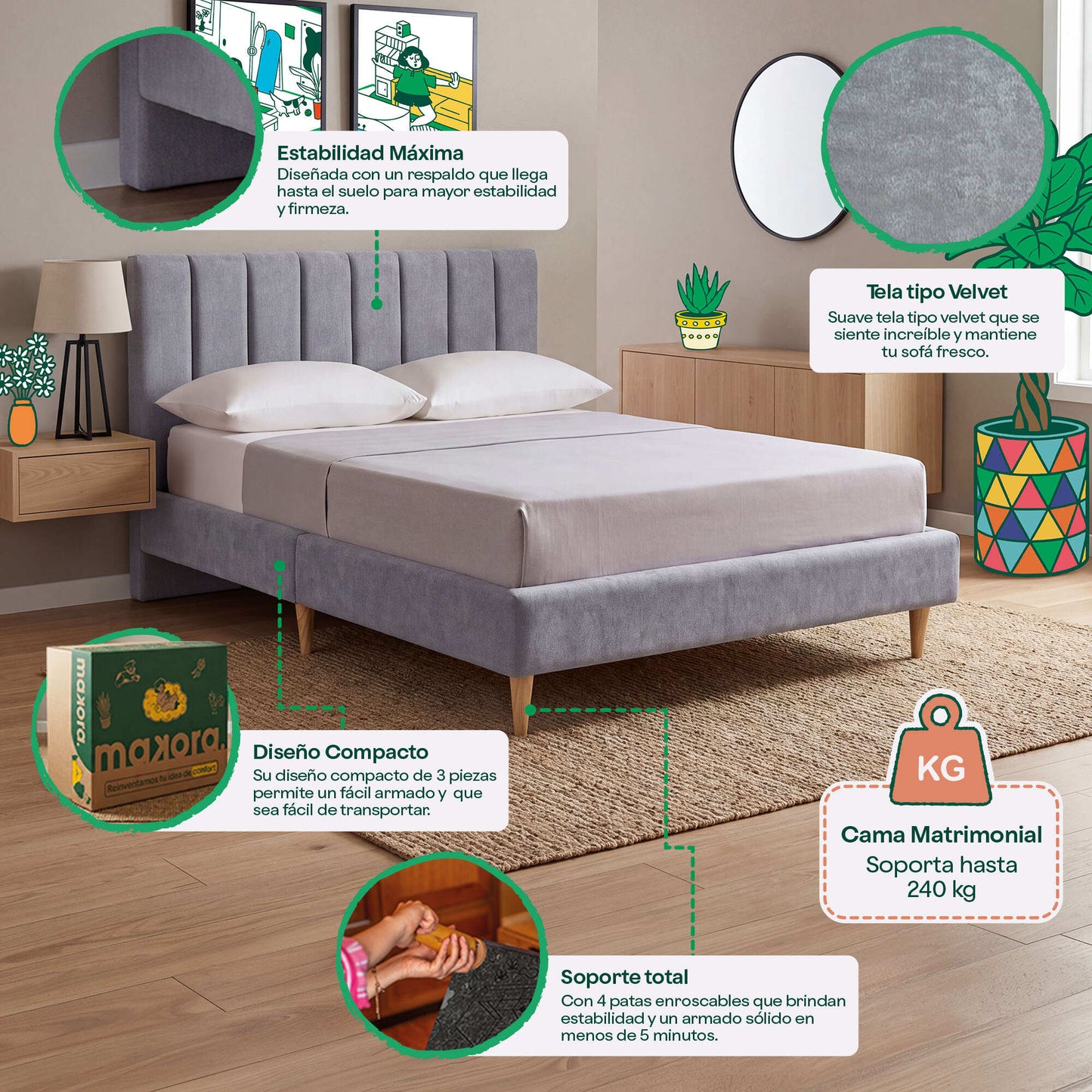 Base de Cama Matrimonial Nostra Gris