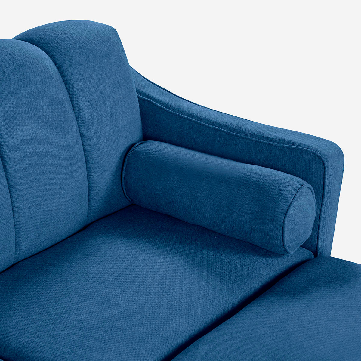 Sala Modular Chica Makora Novella Azul Terciopelo De 2 Plazas  + Taburete