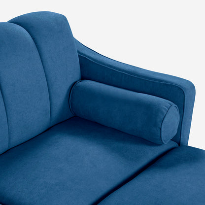 Sala Modular Chica Makora Novella Azul Terciopelo De 2 Plazas  + Taburete