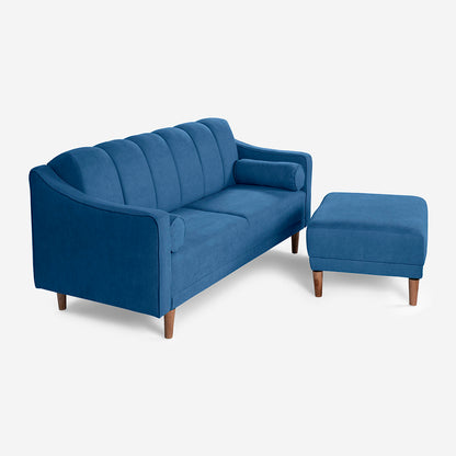 Sala Modular Chica Makora Novella Azul Terciopelo De 2 Plazas  + Taburete