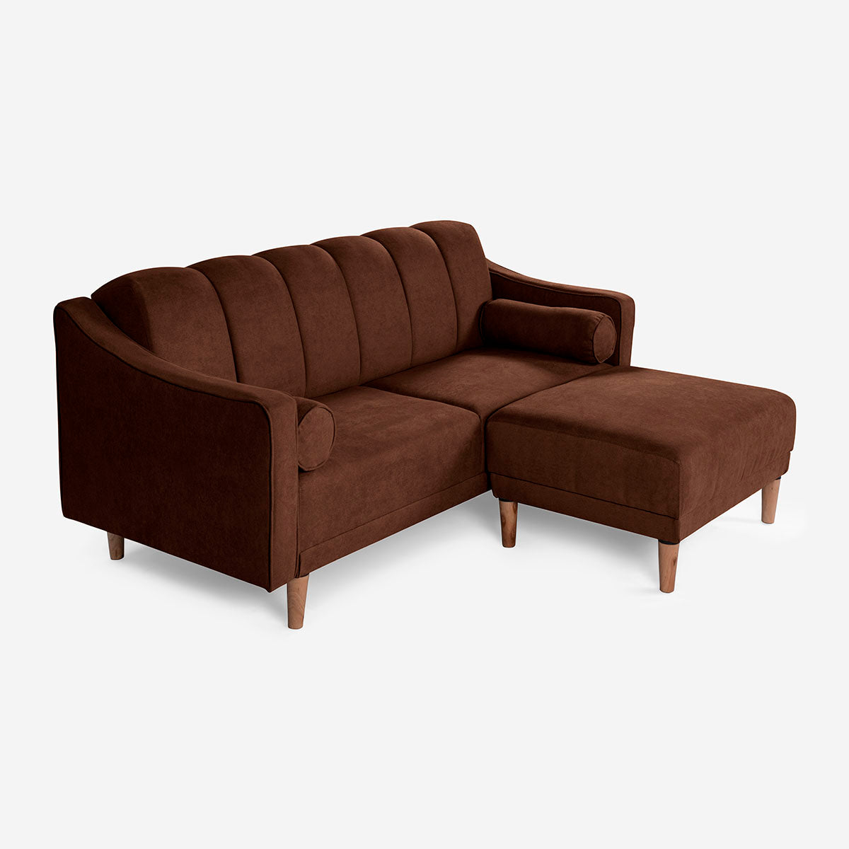Sala Modular Chica Makora Novella Café Terciopelo De 2 Plazas  + Taburete