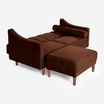 Sala Modular Chica Makora Novella Café Terciopelo De 2 Plazas  + Taburete