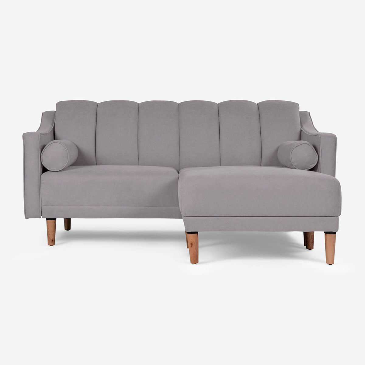 Sala Modular Chica Makora Novella Gris Claro Terciopelo De 2 Plazas  + Taburete