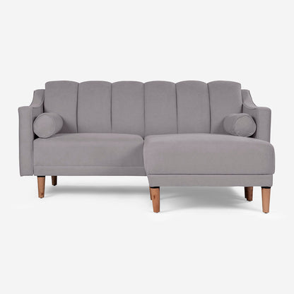 Sala Modular Chica Makora Novella Gris Claro Terciopelo De 2 Plazas  + Taburete