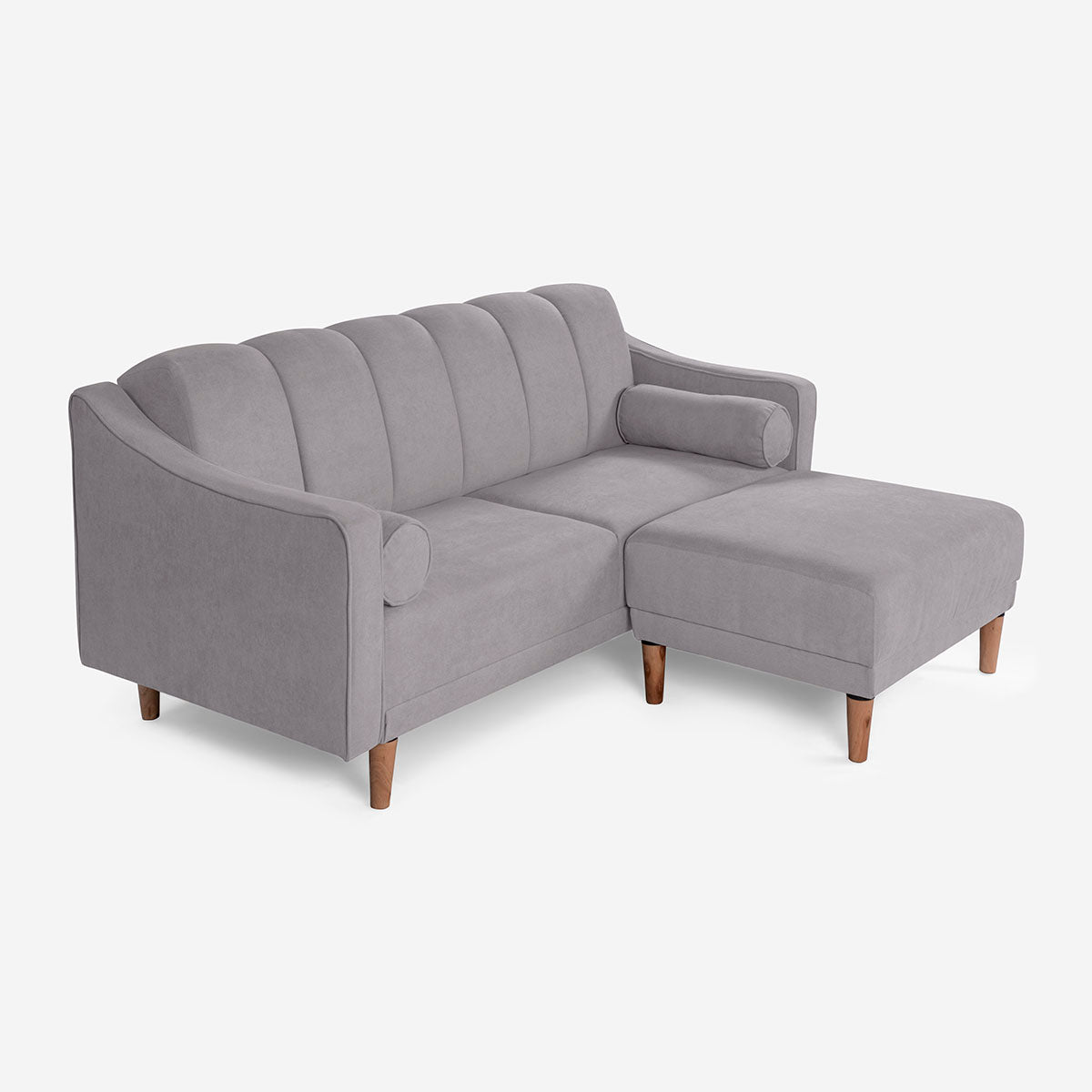 Sala Modular Chica Makora Novella Gris Claro Terciopelo De 2 Plazas  + Taburete