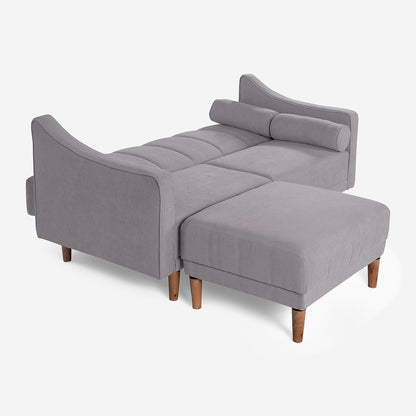 Sala Modular Chica Makora Novella Gris Claro Terciopelo De 2 Plazas  + Taburete