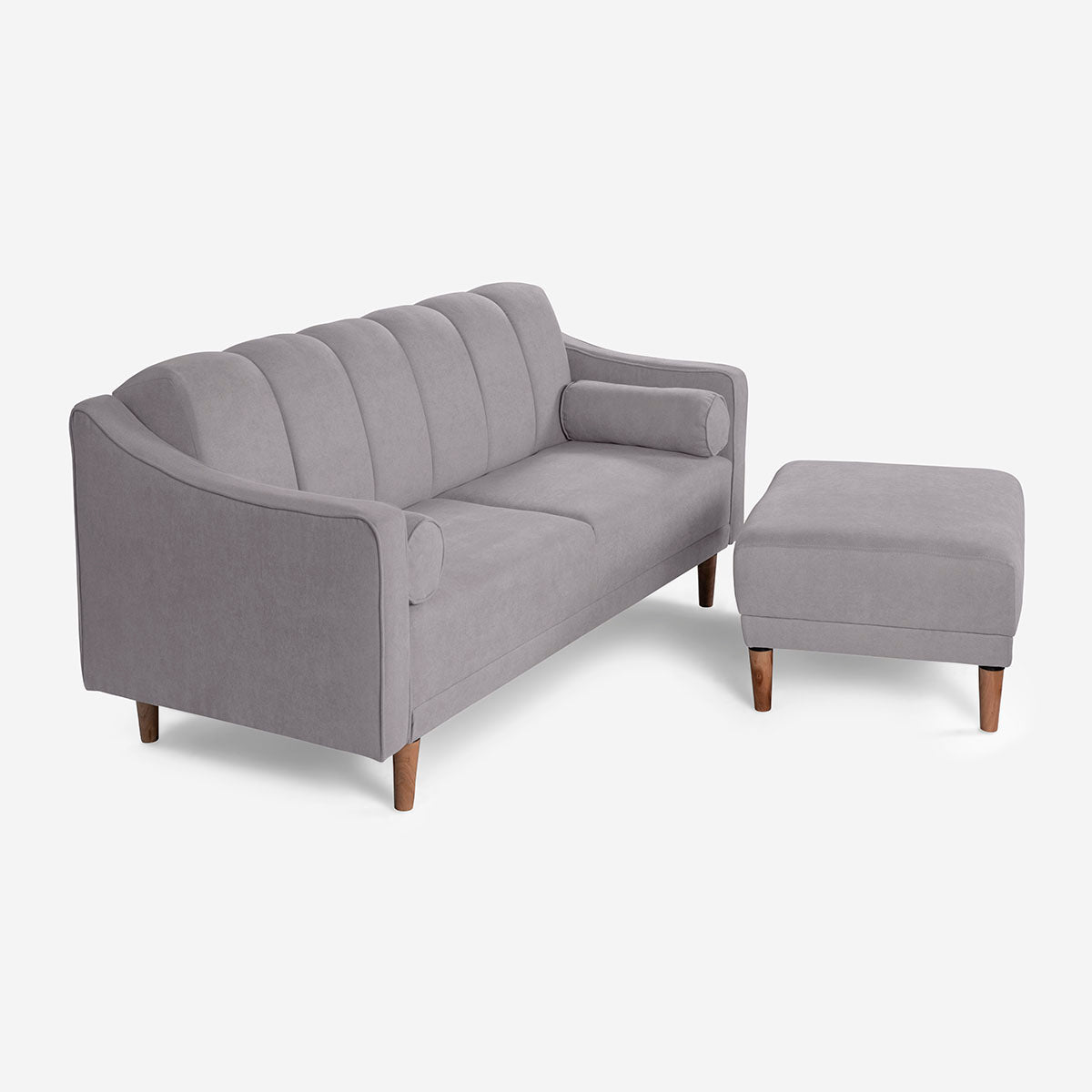 Sala Modular Chica Makora Novella Gris Claro Terciopelo De 2 Plazas  + Taburete