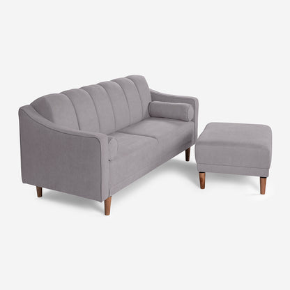 Sala Modular Chica Makora Novella Gris Claro Terciopelo De 2 Plazas  + Taburete