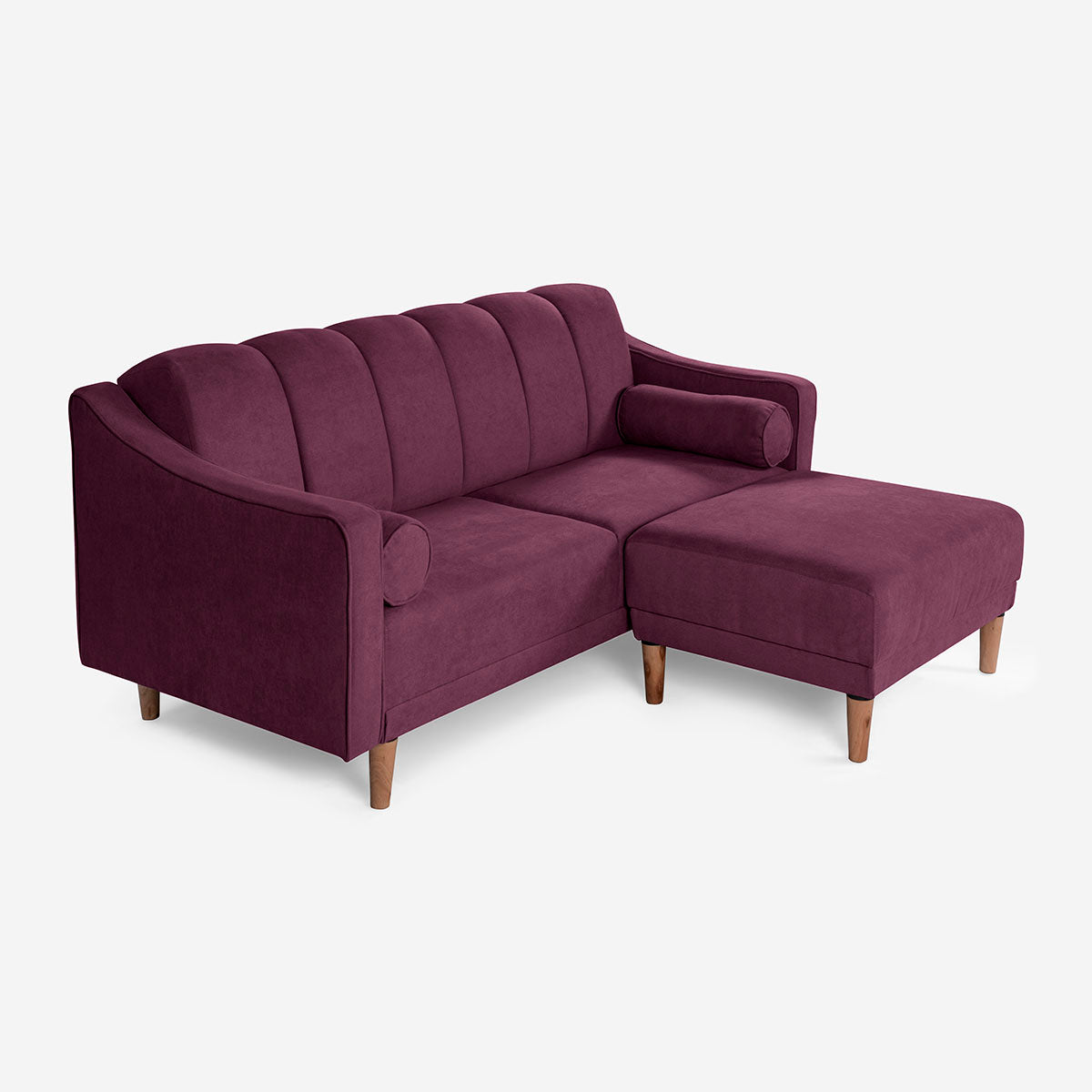 Sala Modular Chica Makora Novella Morado Terciopelo De 2 Plazas  + Taburete