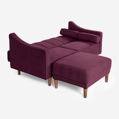 Sala Modular Chica Makora Novella Morado Terciopelo De 2 Plazas  + Taburete