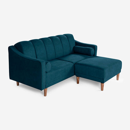 Sala Modular Chica Makora Novella Olivo Terciopelo De 2 Plazas  + Taburete