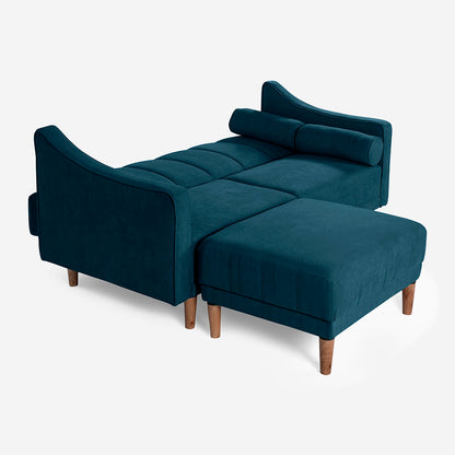 Sala Modular Chica Makora Novella Olivo Terciopelo De 2 Plazas  + Taburete