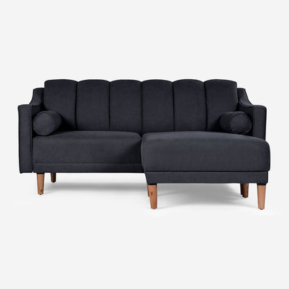 Sala Modular Chica Makora Novella Gris Oxford Terciopelo De 2 Plazas  + Taburete
