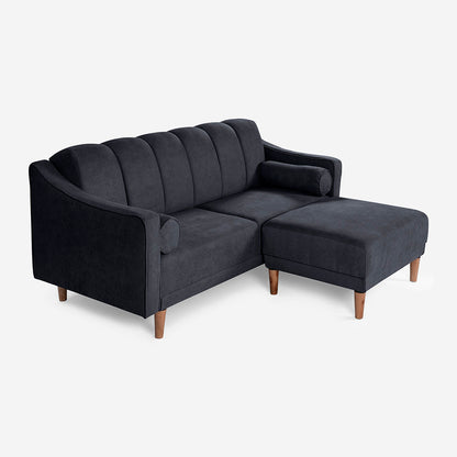 Sala Modular Chica Makora Novella Gris Oxford Terciopelo De 2 Plazas  + Taburete