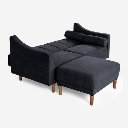 Sala Modular Chica Makora Novella Gris Oxford Terciopelo De 2 Plazas  + Taburete