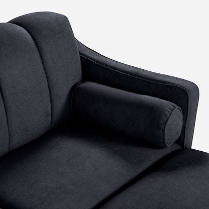 Sala Modular Chica Makora Novella Gris Oxford Terciopelo De 2 Plazas  + Taburete