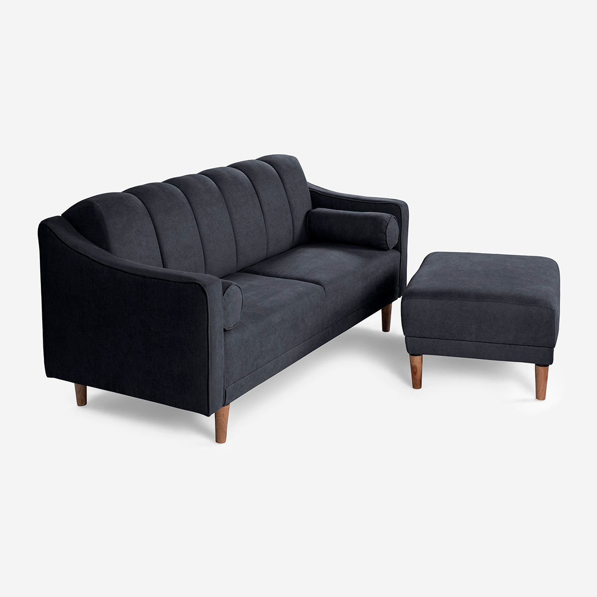Sala Modular Chica Makora Novella Gris Oxford Terciopelo De 2 Plazas  + Taburete