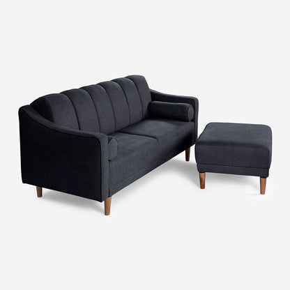 Sala Modular Chica Makora Novella Gris Oxford Terciopelo De 2 Plazas  + Taburete
