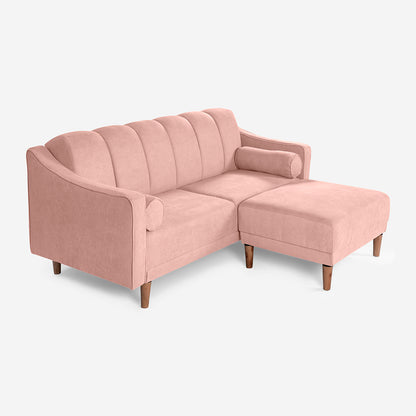 Sala Modular Chica Makora Novella Rosa Terciopelo De 2 Plazas  + Taburete