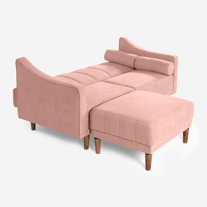 Sala Modular Chica Makora Novella Rosa Terciopelo De 2 Plazas  + Taburete