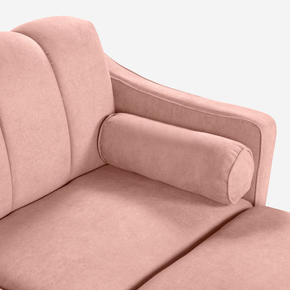 Sala Modular Chica Makora Novella Rosa Terciopelo De 2 Plazas  + Taburete