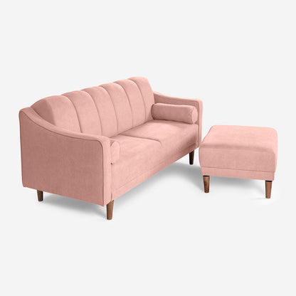 Sala Modular Chica Makora Novella Rosa Terciopelo De 2 Plazas  + Taburete