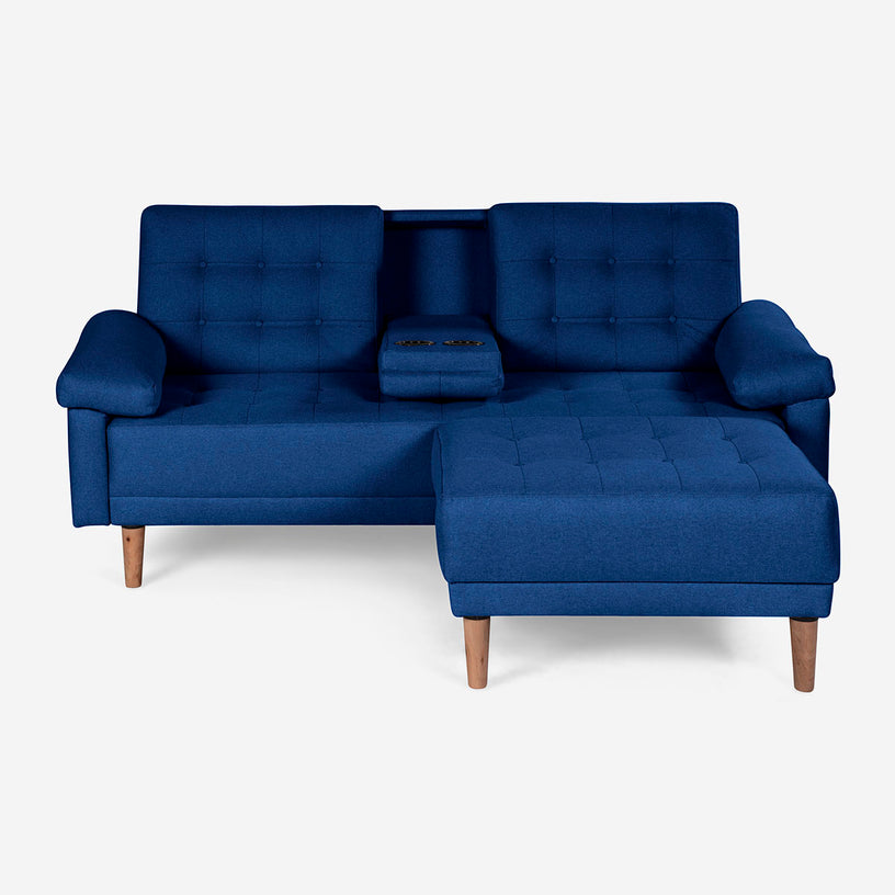 Sala Modular Chica Makora Praia Azul Lino De 2 Plazas Con Portavasos + Taburete