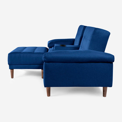 Sala Modular Chica Makora Praia Azul Lino De 2 Plazas Con Portavasos + Taburete