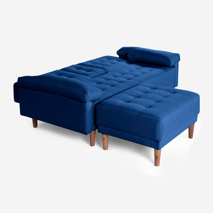 Sala Modular Chica Makora Praia Azul Lino De 2 Plazas Con Portavasos + Taburete
