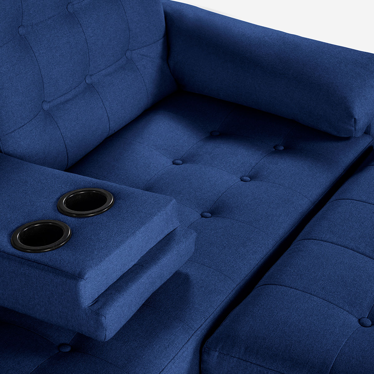 Sala Modular Chica Makora Praia Azul Lino De 2 Plazas Con Portavasos + Taburete