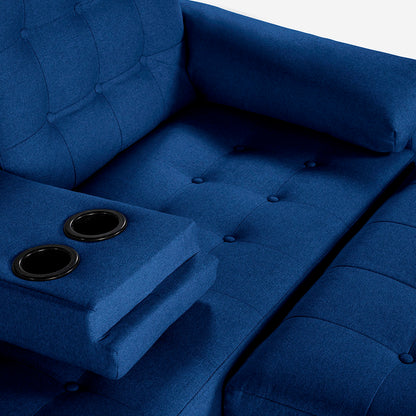 Sala Modular Chica Makora Praia Azul Lino De 2 Plazas Con Portavasos + Taburete
