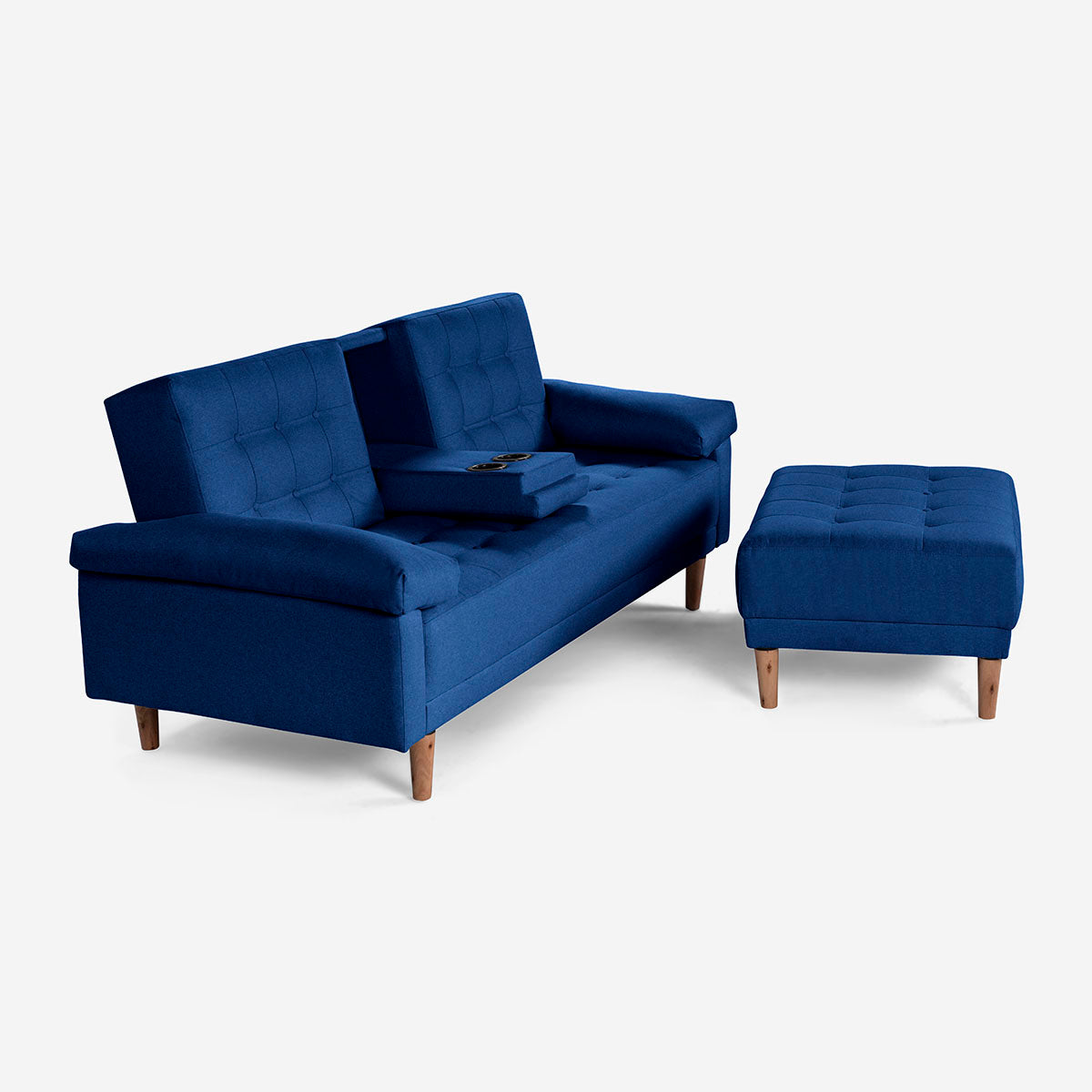 Sala Modular Chica Makora Praia Azul Lino De 2 Plazas Con Portavasos + Taburete
