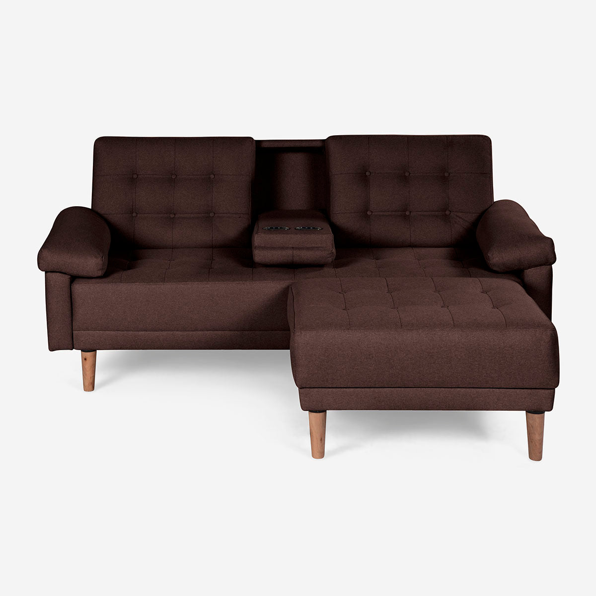 Sala Modular Chica Makora Praia Café Lino De 2 Plazas Con Portavasos + Taburete