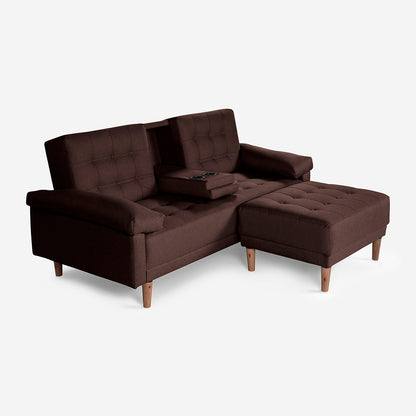 Sala Modular Chica Makora Praia Café Lino De 2 Plazas Con Portavasos + Taburete