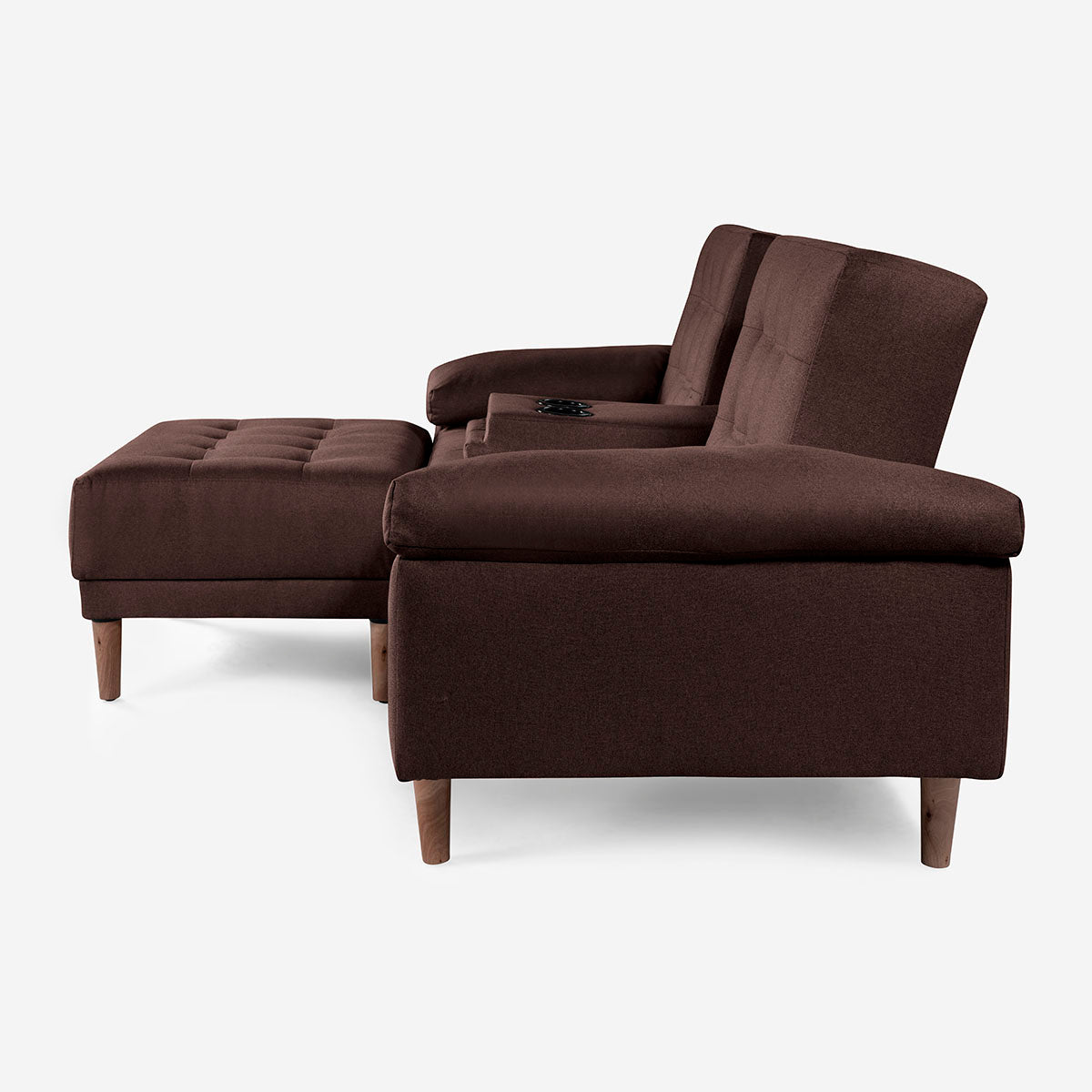 Sala Modular Chica Makora Praia Café Lino De 2 Plazas Con Portavasos + Taburete