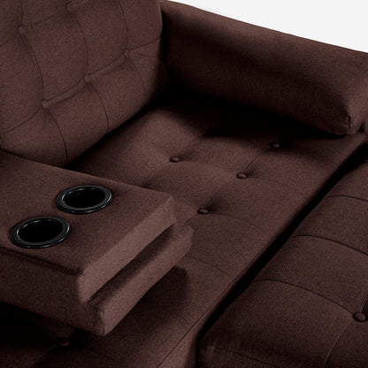 Sala Modular Chica Makora Praia Café Lino De 2 Plazas Con Portavasos + Taburete