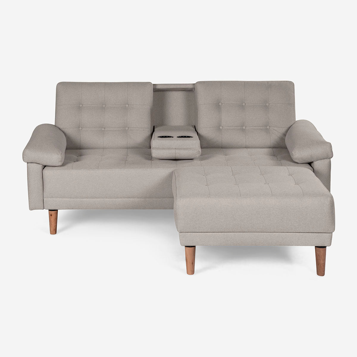 Sala Modular Chica Makora Praia Gris Claro Lino De 2 Plazas Con Portavasos + Taburete