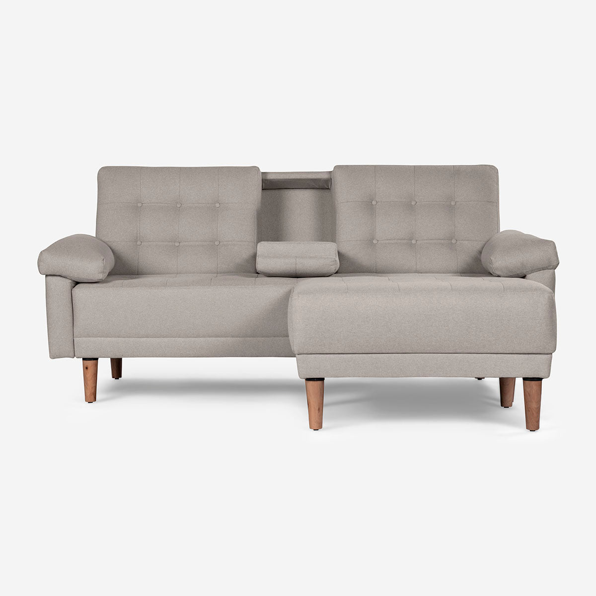 Sala Modular Chica Makora Praia Gris Claro Lino De 2 Plazas Con Portavasos + Taburete