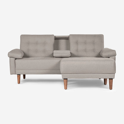 Sala Modular Chica Makora Praia Gris Claro Lino De 2 Plazas Con Portavasos + Taburete
