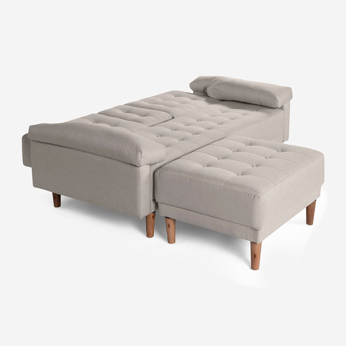 Sala Modular Chica Makora Praia Gris Claro Lino De 2 Plazas Con Portavasos + Taburete