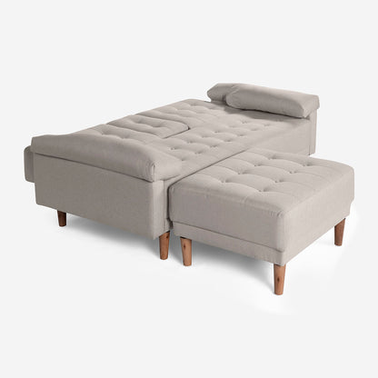Sala Modular Chica Makora Praia Gris Claro Lino De 2 Plazas Con Portavasos + Taburete